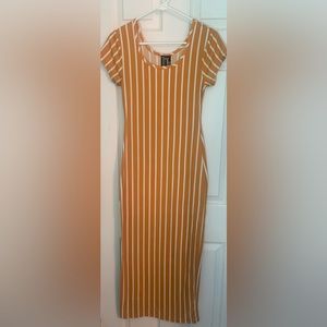 TMG Brand Form Fitting Barely used Maxi Dress. Mustard Yellow & White Stripes.